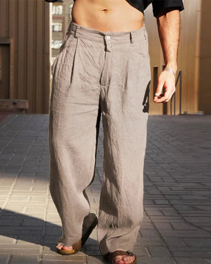 Pleated Trousers – Wide Leg & Button Closure