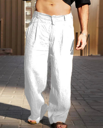 Pleated Trousers – Wide Leg & Button Closure