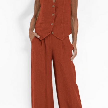 Reagan | Women's Button-Down Vest and Wide Leg Pants Set