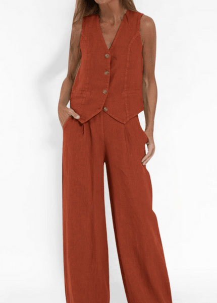 Reagan | Women's Button-Down Vest and Wide Leg Pants Set