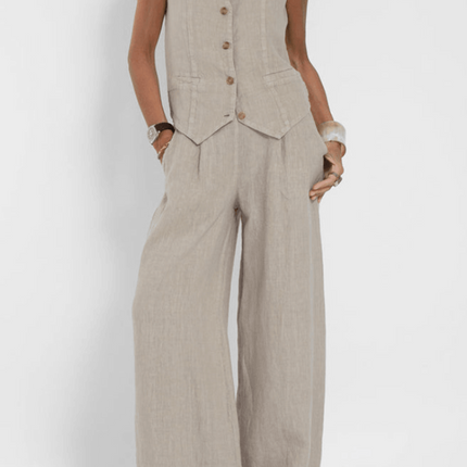 Reagan | Women's Button-Down Vest and Wide Leg Pants Set