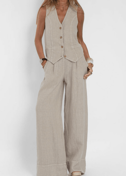 Reagan | Women's Button-Down Vest and Wide Leg Pants Set