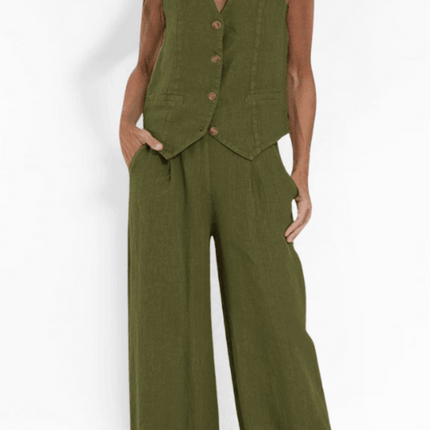 Reagan | Women's Button-Down Vest and Wide Leg Pants Set