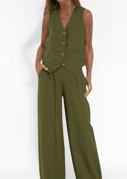 Reagan | Women's Button-Down Vest and Wide Leg Pants Set