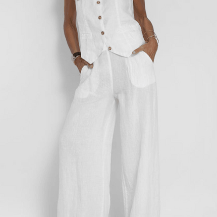 Reagan | Women's Button-Down Vest and Wide Leg Pants Set