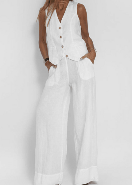 Reagan | Women's Button-Down Vest and Wide Leg Pants Set