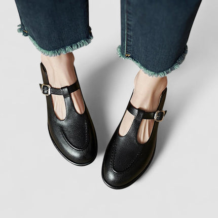 Reese | Women's T-Bar Mary Jane Flats – Buckle Strap