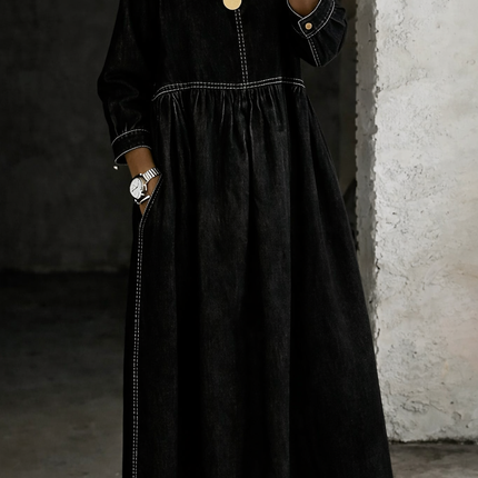 Roberta | Relaxed Denim Dress – Maxi Long Sleeve