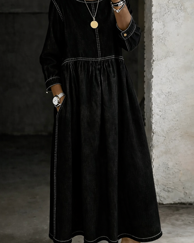 Roberta | Relaxed Denim Dress – Maxi Long Sleeve