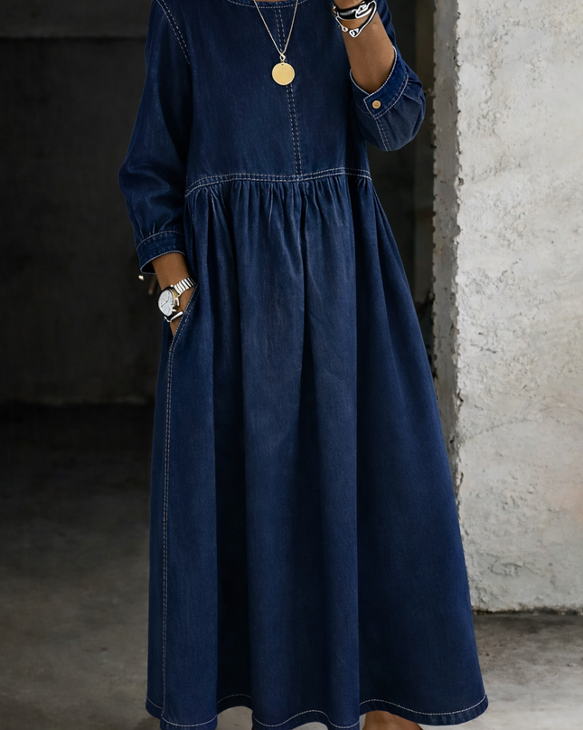 Roberta | Relaxed Denim Dress – Maxi Long Sleeve