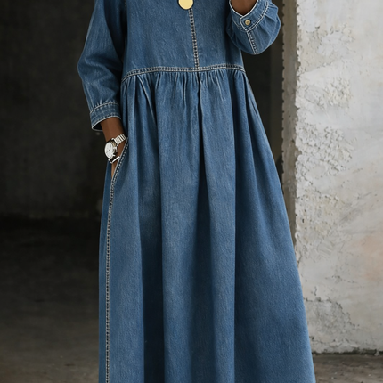 Roberta | Relaxed Denim Dress – Maxi Long Sleeve