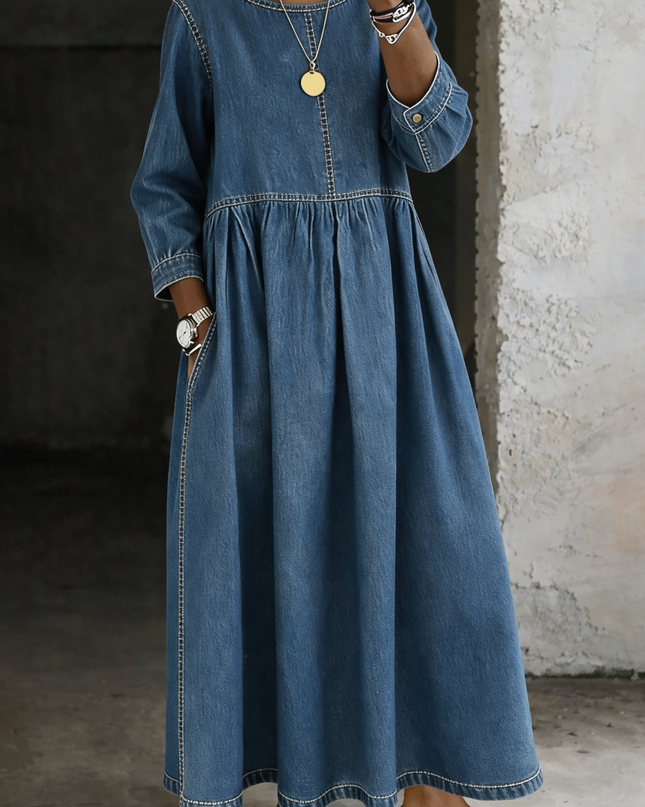 Roberta | Relaxed Denim Dress – Maxi Long Sleeve