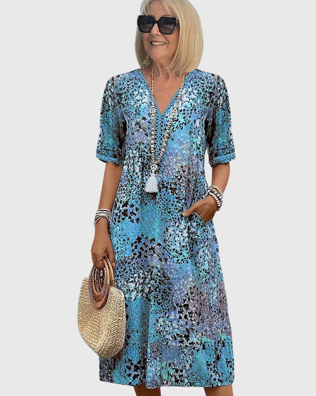 Rosalie | Elegant Floral Midi Dress – Relaxed V-Neck Style