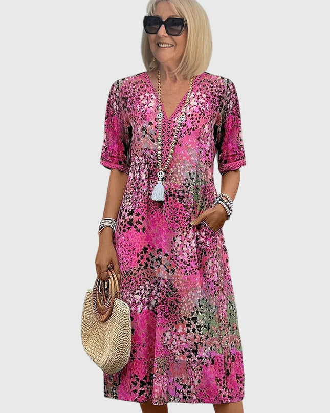 Rosalie | Elegant Floral Midi Dress – Relaxed V-Neck Style