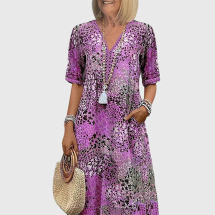 Rosalie | Elegant Floral Midi Dress – Relaxed V-Neck Style
