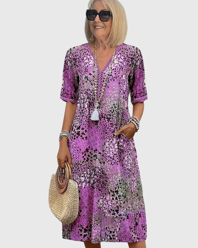 Rosalie | Elegant Floral Midi Dress – Relaxed V-Neck Style