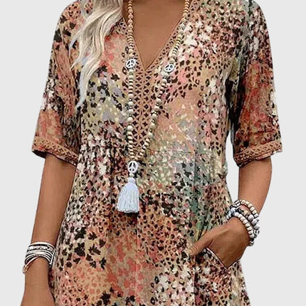 Rosalie | Elegant Floral Midi Dress – Relaxed V-Neck Style