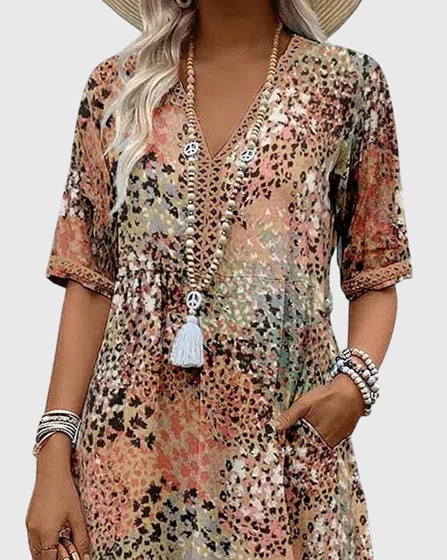 Rosalie | Elegant Floral Midi Dress – Relaxed V-Neck Style