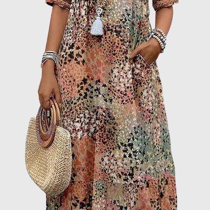 Rosalie | Elegant Floral Midi Dress – Relaxed V-Neck Style