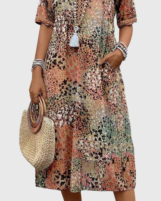 Rosalie | Elegant Floral Midi Dress – Relaxed V-Neck Style