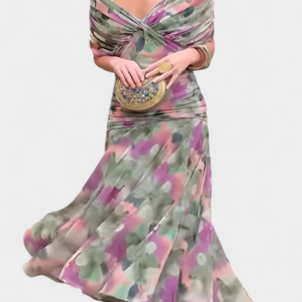 Rosalie | Elegant Occasion Dress – Draped Floral Midi