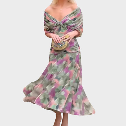 Rosalie | Elegant Occasion Dress – Draped Floral Midi
