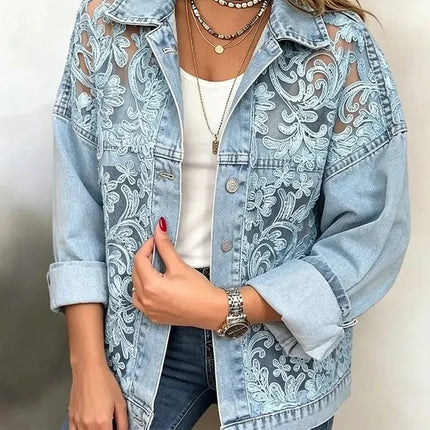 Sabine | Sophisticated Women's Denim Shirt – Ornate Print Style