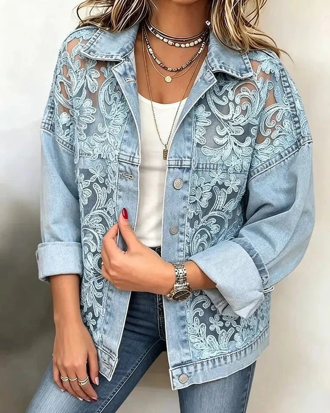 Sabine | Sophisticated Women's Denim Shirt – Ornate Print Style