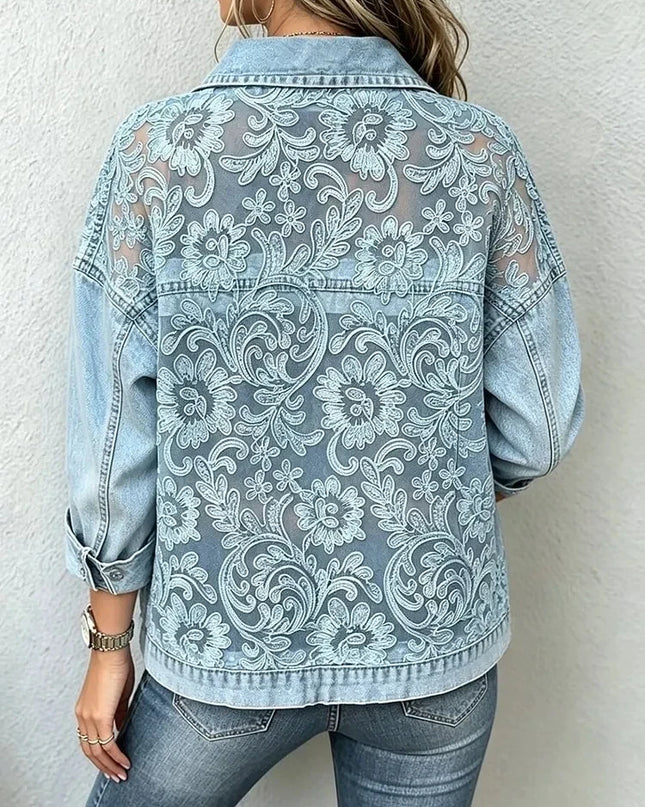 Sabine | Sophisticated Women's Denim Shirt – Ornate Print Style