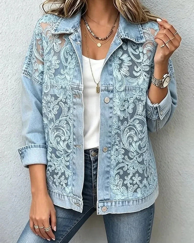 Sabine | Sophisticated Women's Denim Shirt – Ornate Print Style