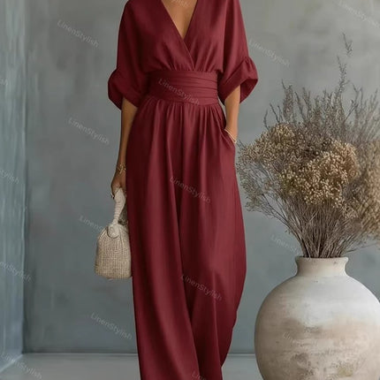 Sabrina | V-Neck Wide-Leg Jumpsuit