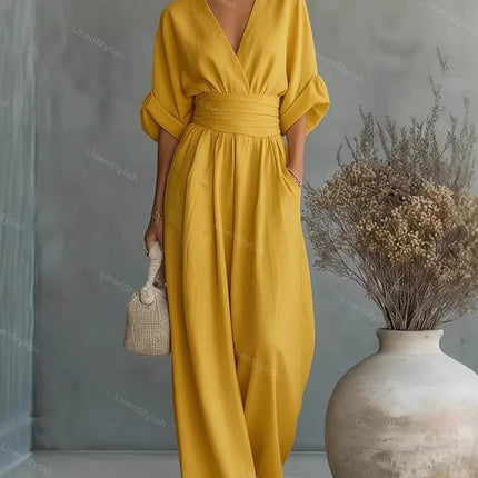 Sabrina | V-Neck Wide-Leg Jumpsuit
