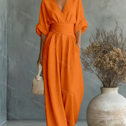 Sabrina | V-Neck Wide-Leg Jumpsuit