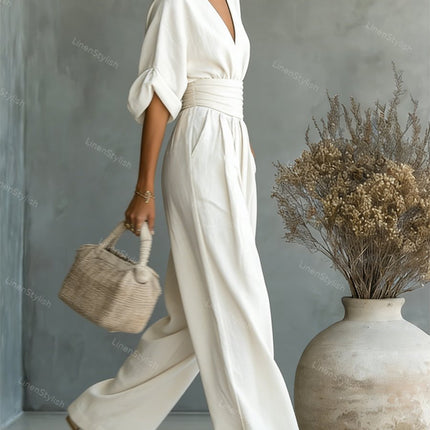 Sabrina | V-Neck Wide-Leg Jumpsuit