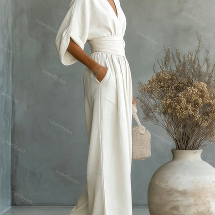 Sabrina | V-Neck Wide-Leg Jumpsuit