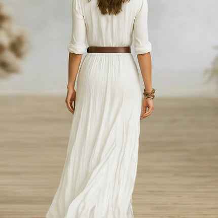 Savannah | Button-Up V-Neck Maxi Dress – Front Slit Long Dress