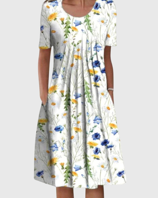 Scarlett | Elegant Printed Dress – Round Neck Midi