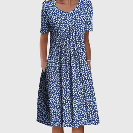 Scarlett | Elegant Printed Dress – Round Neck Midi
