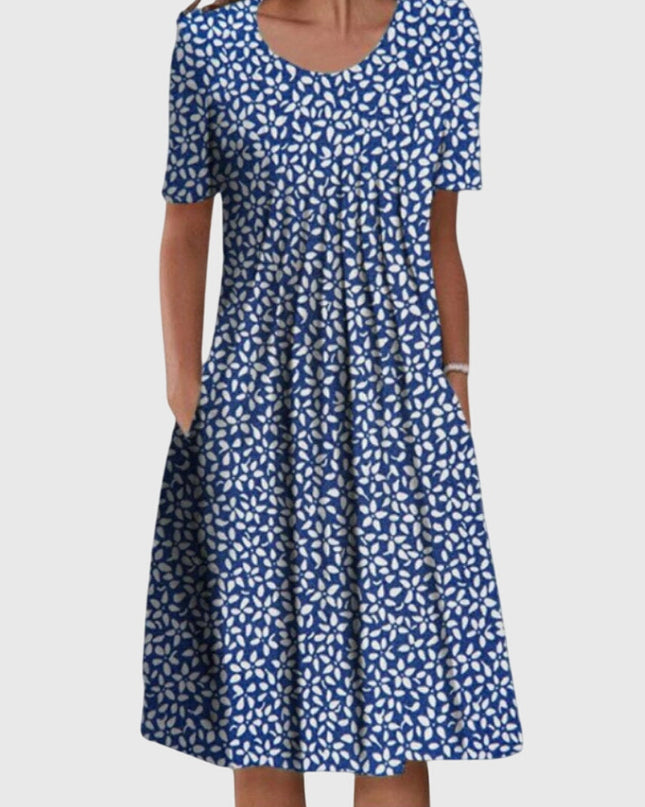 Scarlett | Elegant Printed Dress – Round Neck Midi