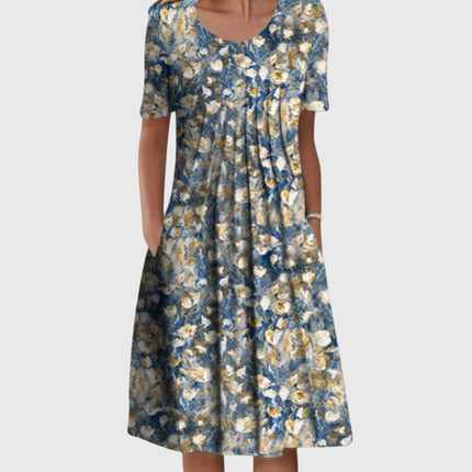 Scarlett | Elegant Printed Dress – Round Neck Midi