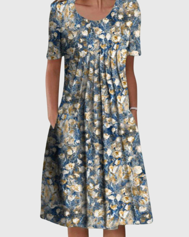 Scarlett | Elegant Printed Dress – Round Neck Midi