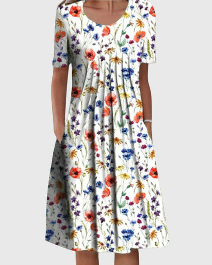 Scarlett | Elegant Printed Dress – Round Neck Midi