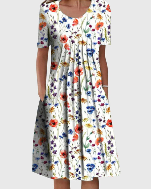 Scarlett | Elegant Printed Dress – Round Neck Midi