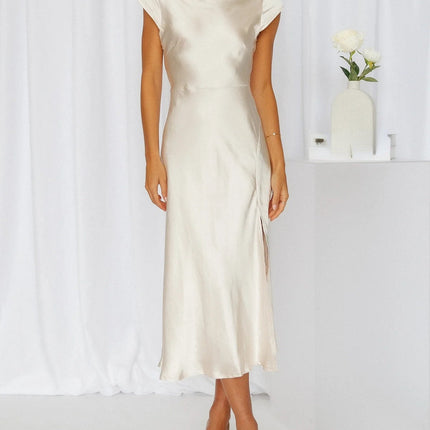 Selene | Elegant Satin Midi Dress – Minimalist Slip Style