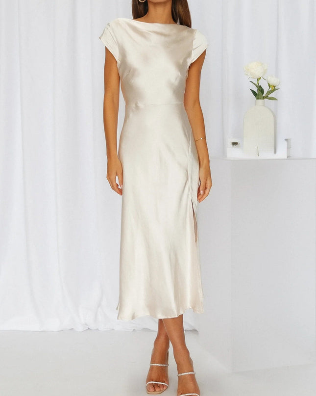 Selene | Elegant Satin Midi Dress – Minimalist Slip Style