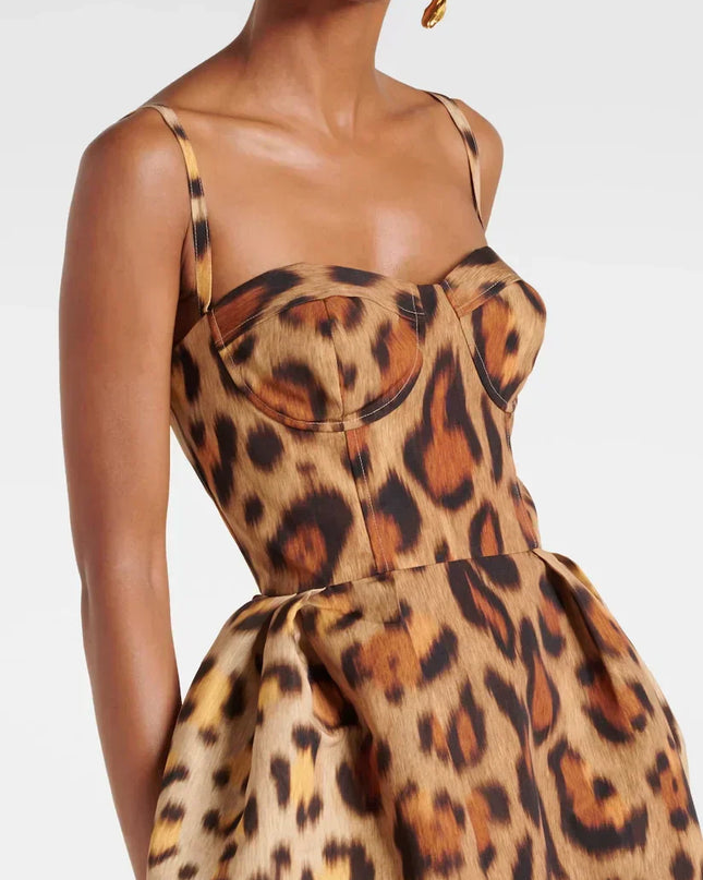 Seraphina | Leopard Print Bustier Midi Dress