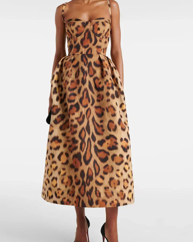 Seraphina | Leopard Print Bustier Midi Dress
