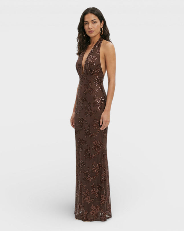 Seraphine | Sequin Maxi Dress – Women's Halter Evening Style