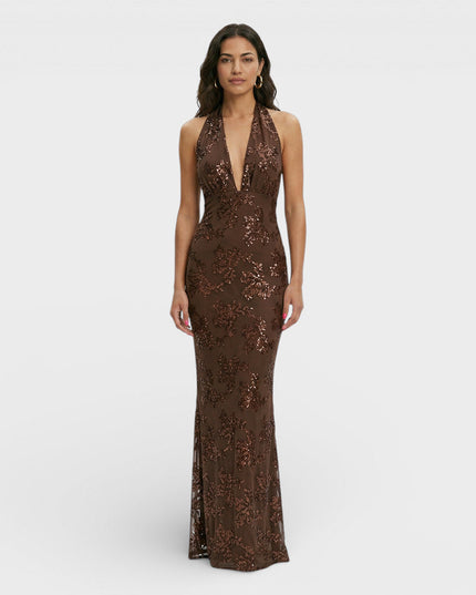 Seraphine | Sequin Maxi Dress – Women's Halter Evening Style