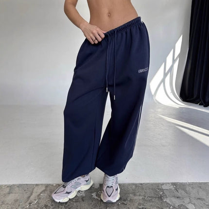 Sienna | Baggy Drawstring Sweatpants – Wide Leg Side Stripe